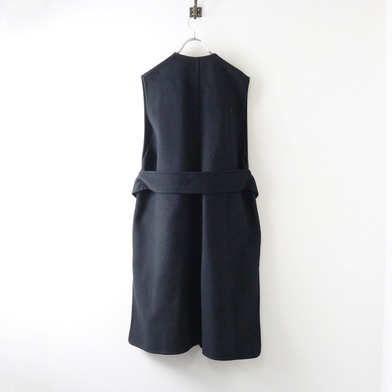 定価14 8万 ドゥロワー Drawer ウールケヌキロングジレ 36 ブラック ベスト アウター ベルト スリーブレスコート