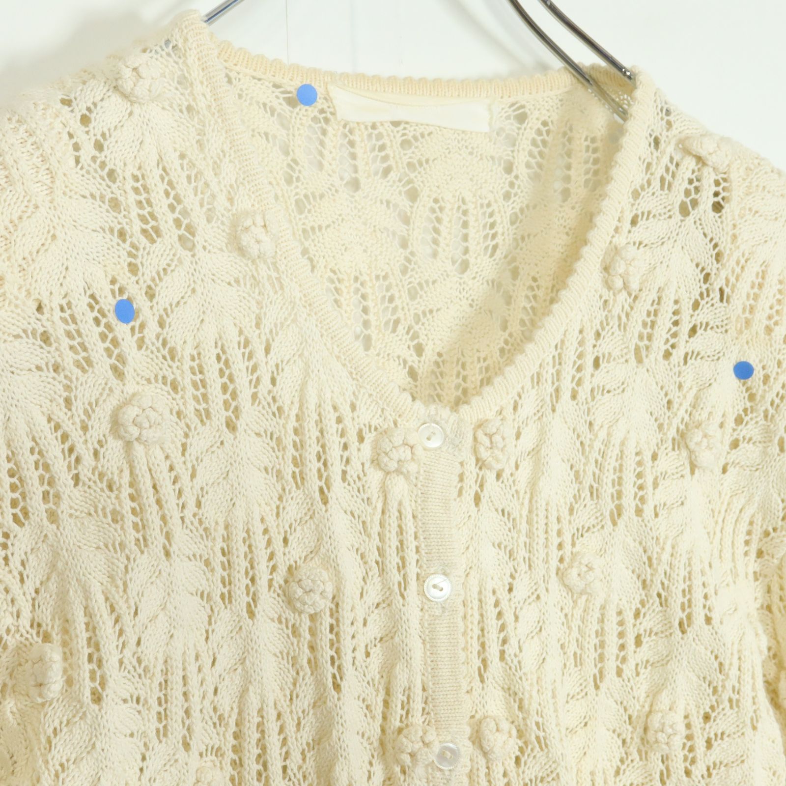 ピンクハウス☆モチーフ付き♪半袖カーディガン 白系 コットンニット