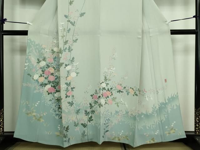 平和屋着物▽訪問着 単衣 友禅 枝花文 正絹 逸品 DAAS0496az 平和