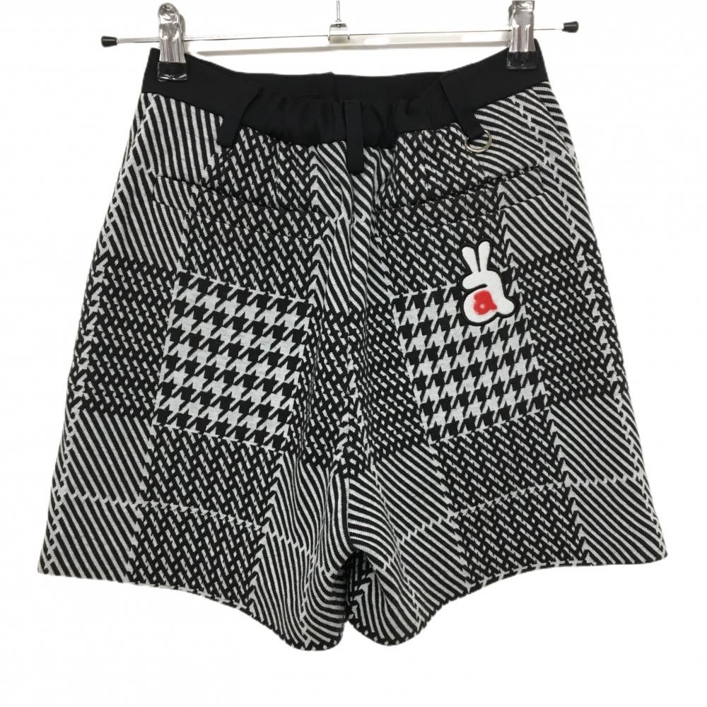 超 アルチビオ キュロットスカート 白×黒 千鳥格子 裏地付 レディース 36 S ゴルフウェア archivio