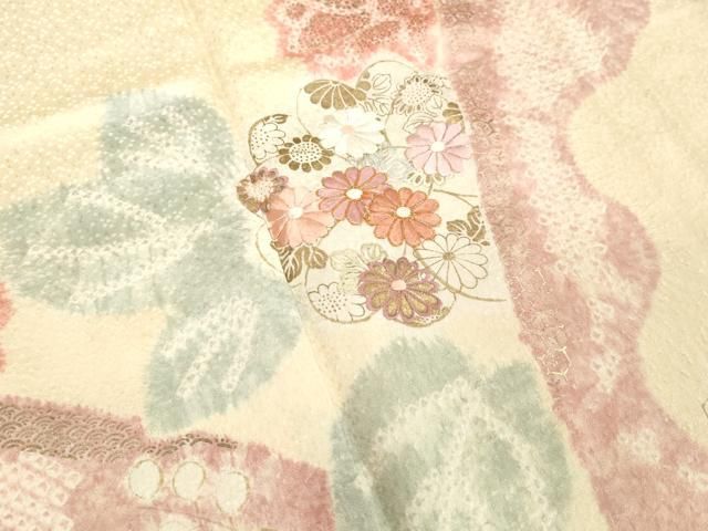 平和屋着物○創業460年・千總 訪問着 絞り 駒刺繍 草花文 金彩