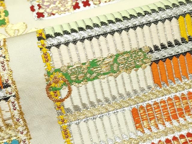 平和屋本店□最高級 龍村平蔵製 六通柄 本袋帯 唐織 威毛錦 金銀糸