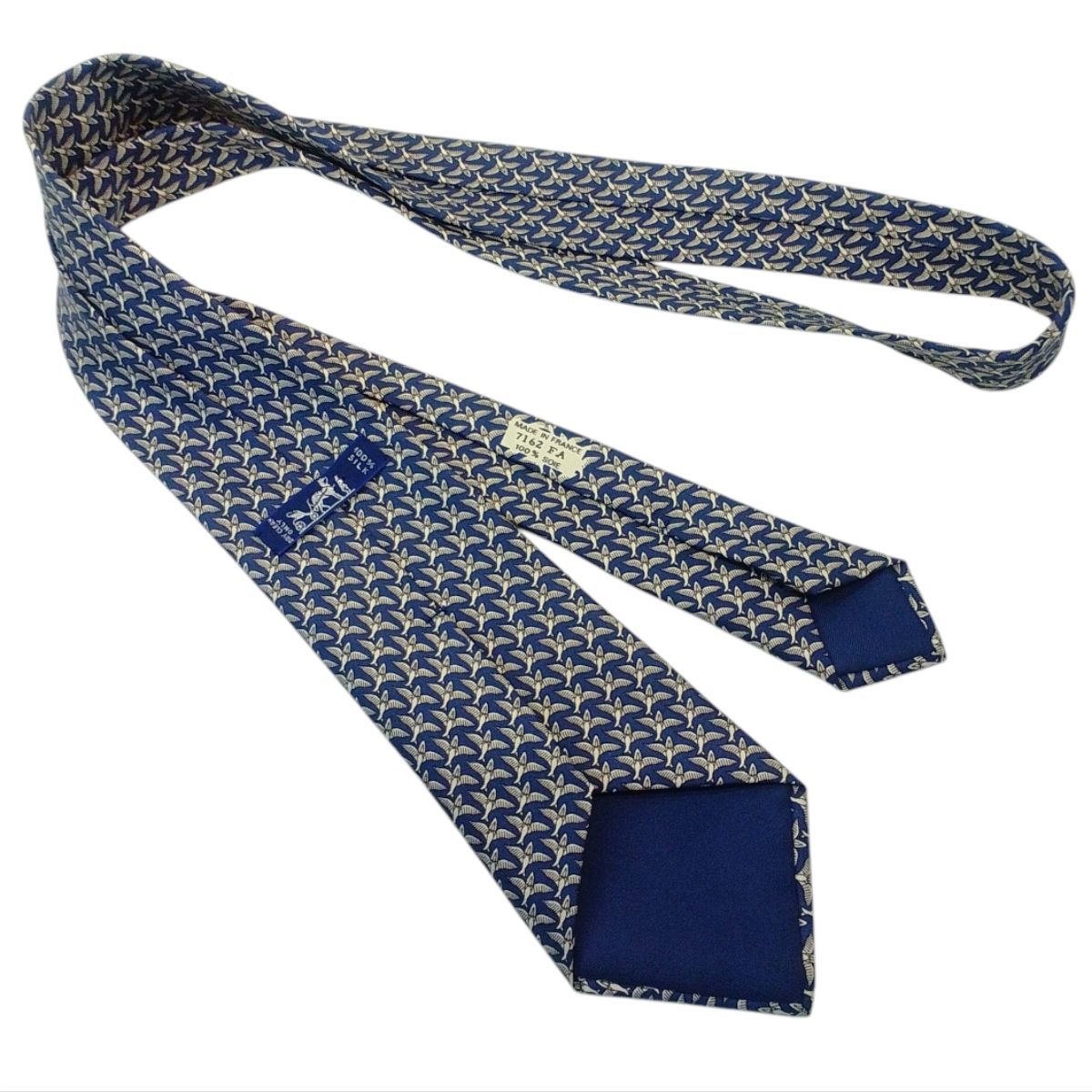 HERMES エルメス ネクタイ ブルー系 鳥 小鳥 動物 シルク100% 総