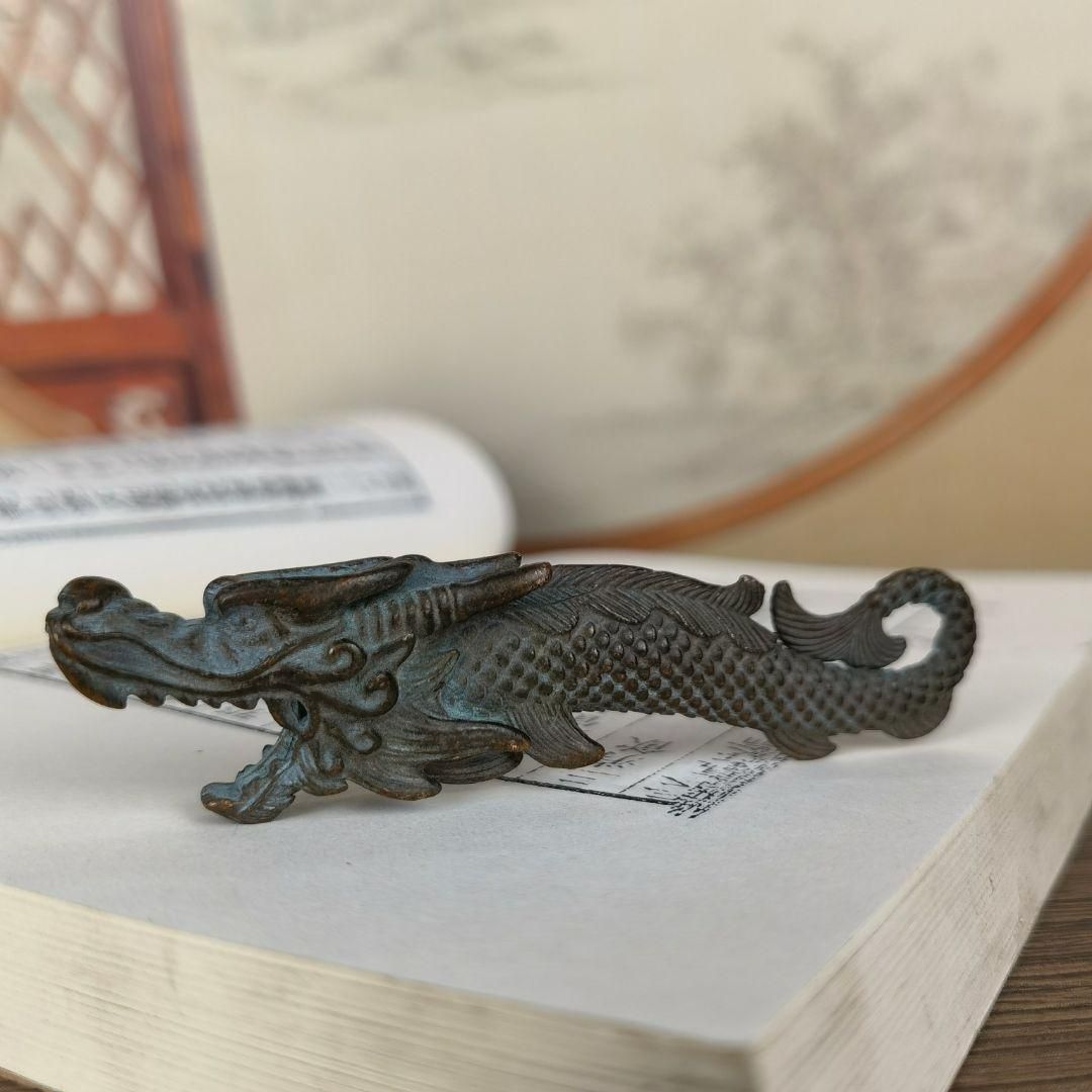 銅細工 龍 茶寵 風水 書道具 文房具 装飾品 工芸品 美術品 置物 銅 細工 竜頭魚 茶台茶寵 文鎮 筆棚書道具 文房具 装飾品 工芸品