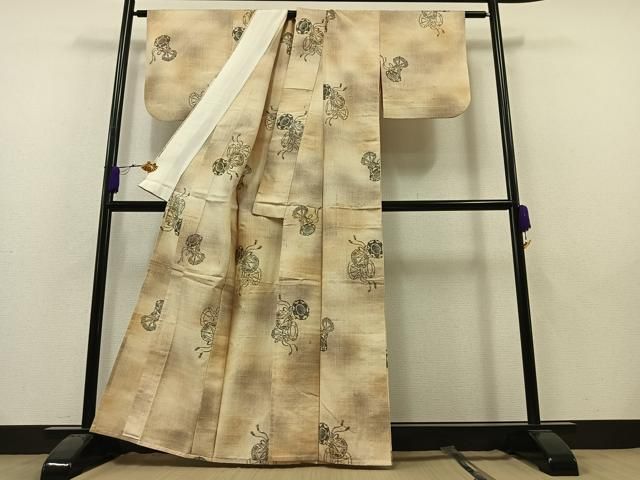 平和屋着物▽上質な紬 単衣 抽象文様 正絹 逸品 DAAV9614sf