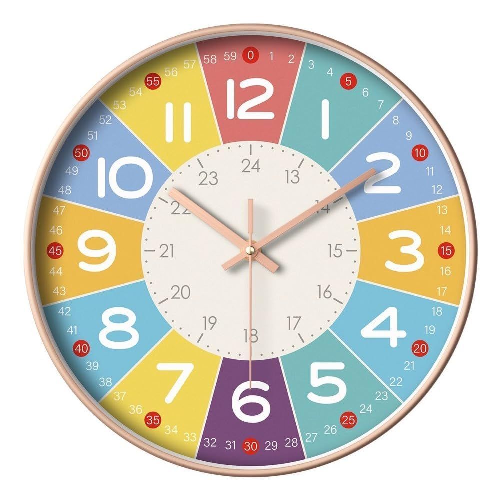 【人気商品】時計 掛け時計 子供 時計 見やすい 知育 壁掛け おしゃれ clock 女の子 WiViVi プレゼント 男の子 かわいいばかり 直径30cm（カラフルなチェック4）
