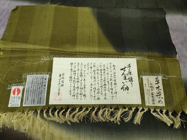 平和屋本店□極上 夏物 十日町 名門青柳謹製 櫛引織 赤城紬 草木染 訪問着 手座繰 ぜんまい紬 山梔子色 藍色染 証紙付き 逸品  DZAA2710kh5 - メルカリ