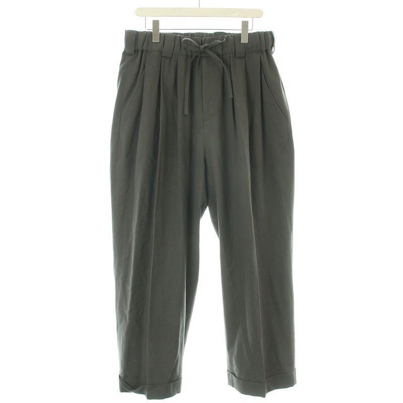 ブランワイエム Blanc YM Wide easy trousers ワイドイージーパンツ タック ウエストゴム ウール M グレー /BB