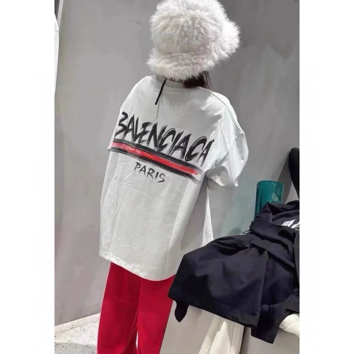 Balenciagaバレンシアガ24ss限定手描き落書きロゴアルファベットプリントカップルラウンドネック長袖Tシャツ