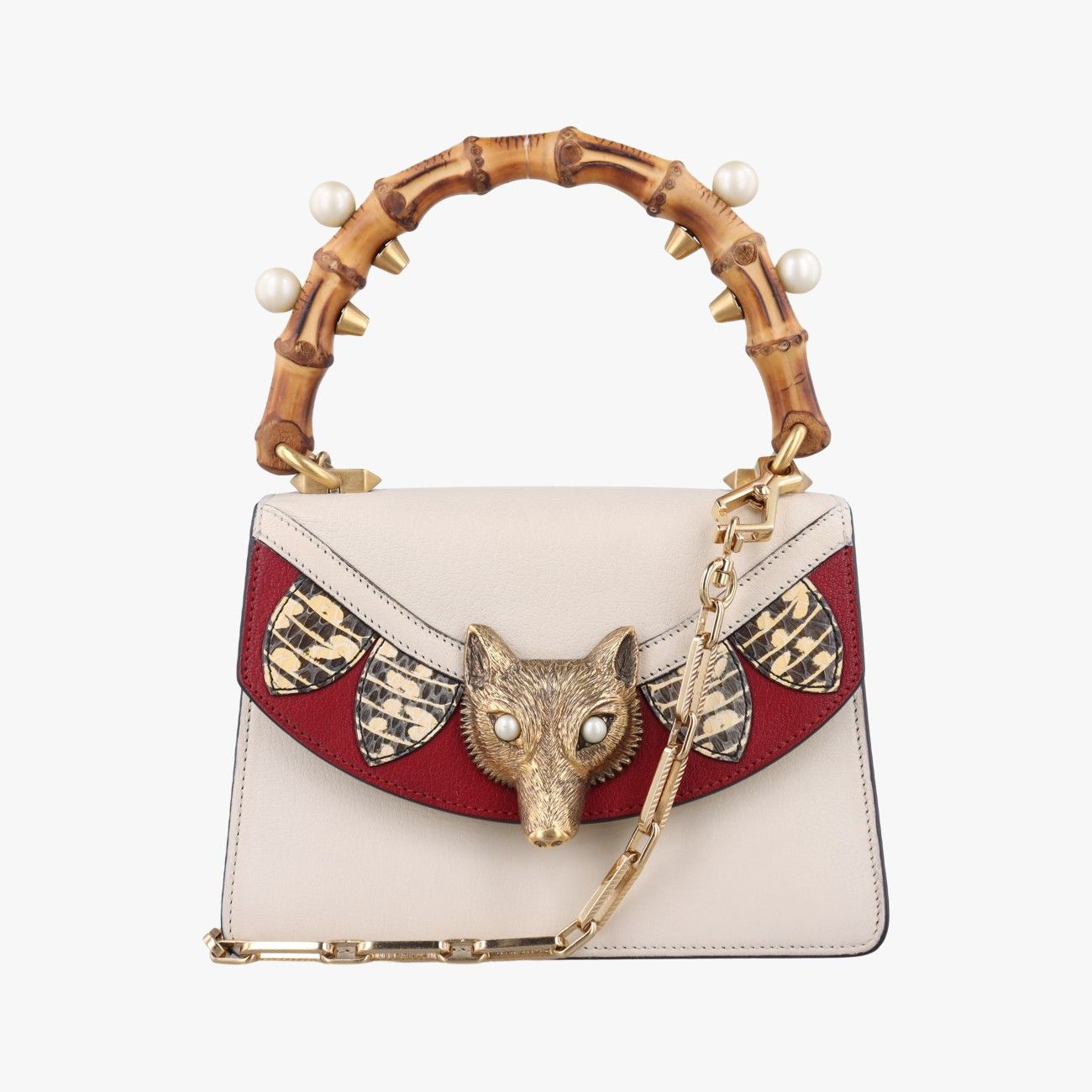グッチGucciミニ フォックス ブローチ バンブー マルチ レザー 466428 H021744883