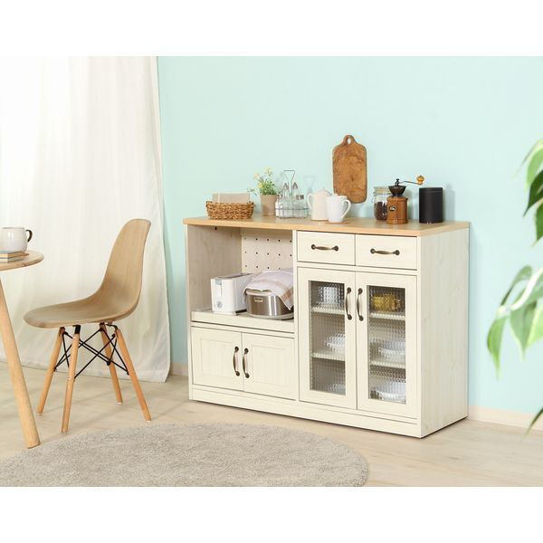 キッチンカウンター 約120cm幅 NA×WH ナチュラル×ホワイト 組立品 代引不可