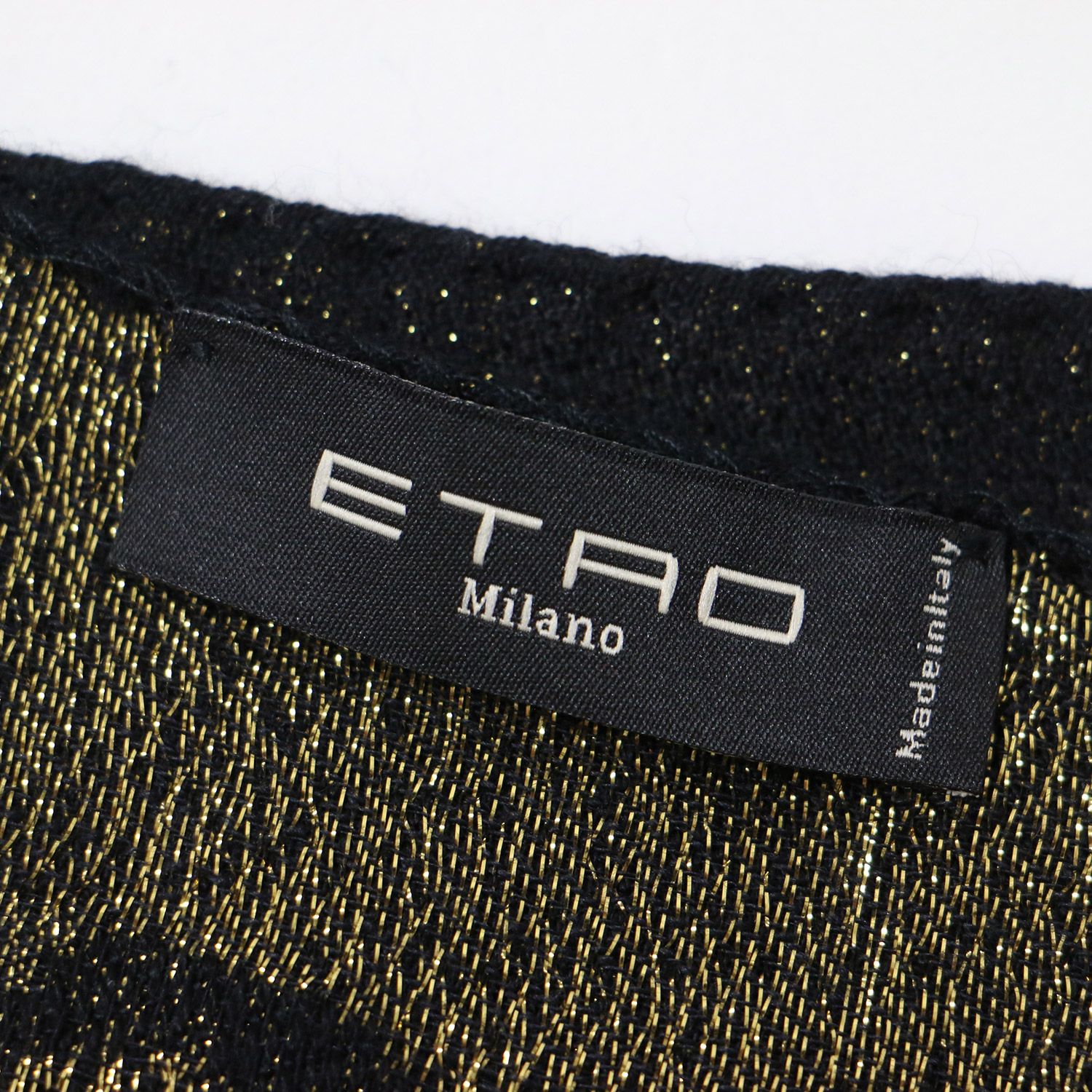ETRO エトロ ストール ブラック ゴールド / ラメ フリンジ ストール