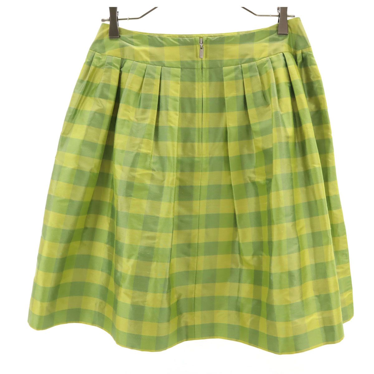 未使用 FOXEY フォクシー 日本製 シルク チェック柄 ミディ丈 フレアスカート 40 黄緑 レディース 未使用 FOXEY フォクシー 日本製 シルク チェック柄 ミディ丈 フレア