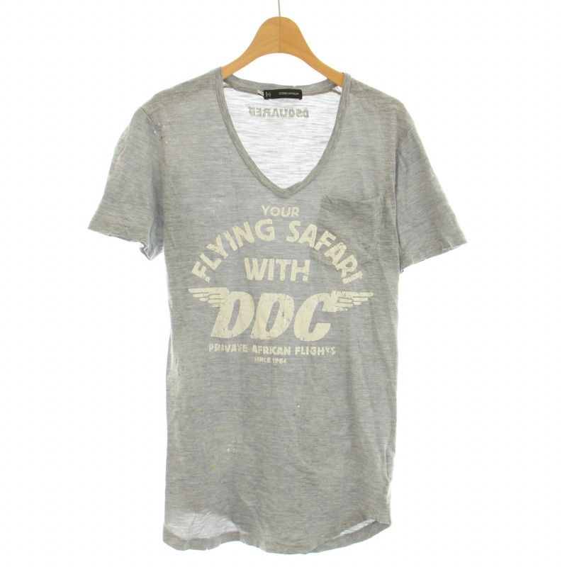 ディースクエアード DSQUARED2 Tシャツ カットソー 半袖 Vネック ロゴ プリント ダメージ加工 ペイント加工 M グレー /BB -  メルカリ