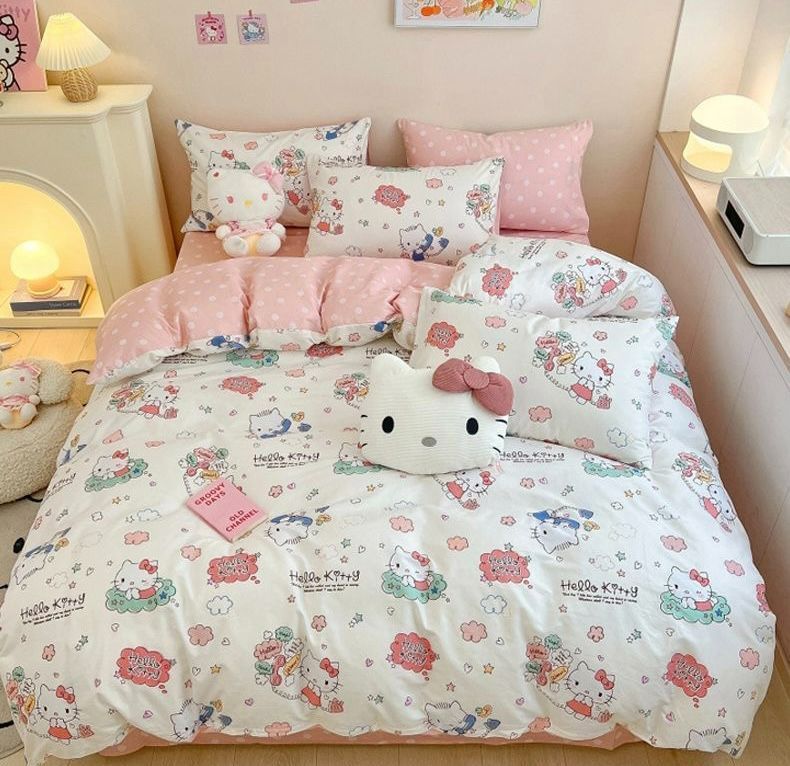 サンリオ　KITTYちゃん　シングルサイズ　布団カバー　四点セット