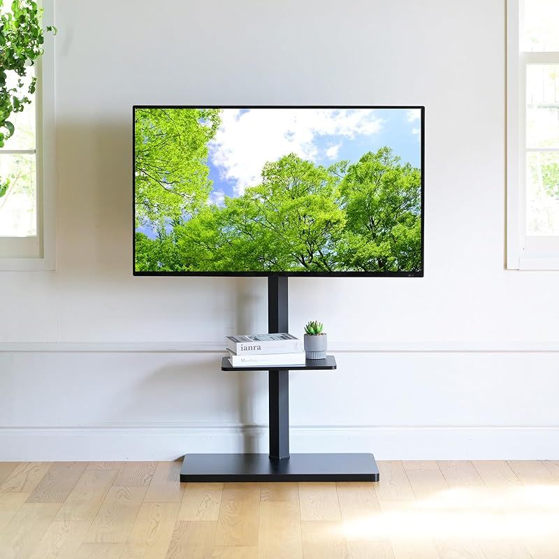 [山善] テレビスタンド 壁寄せテレビスタンド 棚付き 32~55型対応 角度調節 テレビ台 幅65×奥行43×高さ98.5-112cm 組立品 ブラック LTS-T55(BK)* 1