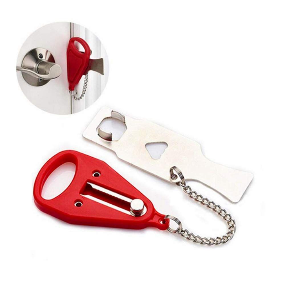 人気商品携帯便利 安全 (2個セット 防犯グッズ 旅行 出張 防犯対策 ドア用防犯用品 穴開けない 部屋 レッド) ドア 防犯 ドアロック 後付け 玄関 ドアチェーン STK