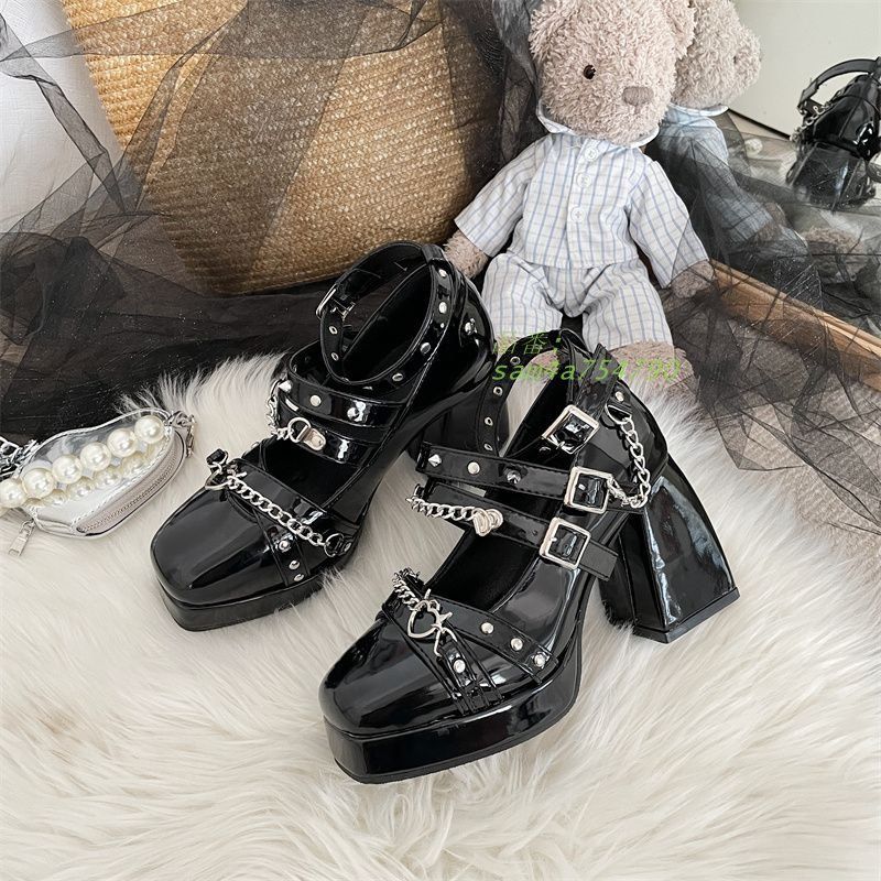  パンプス ストラップ 厚底 チャンキーヒール 韓国 ストリート レディース モード ファッション チェーン コーデ 原宿系 オルチャン am 4 a 754790 フラットシューズ バレエシューズ パンプス