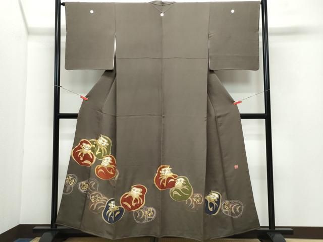 平和屋着物▽豪華色留袖 単衣 平安人物地紋 梅鼠色 正絹