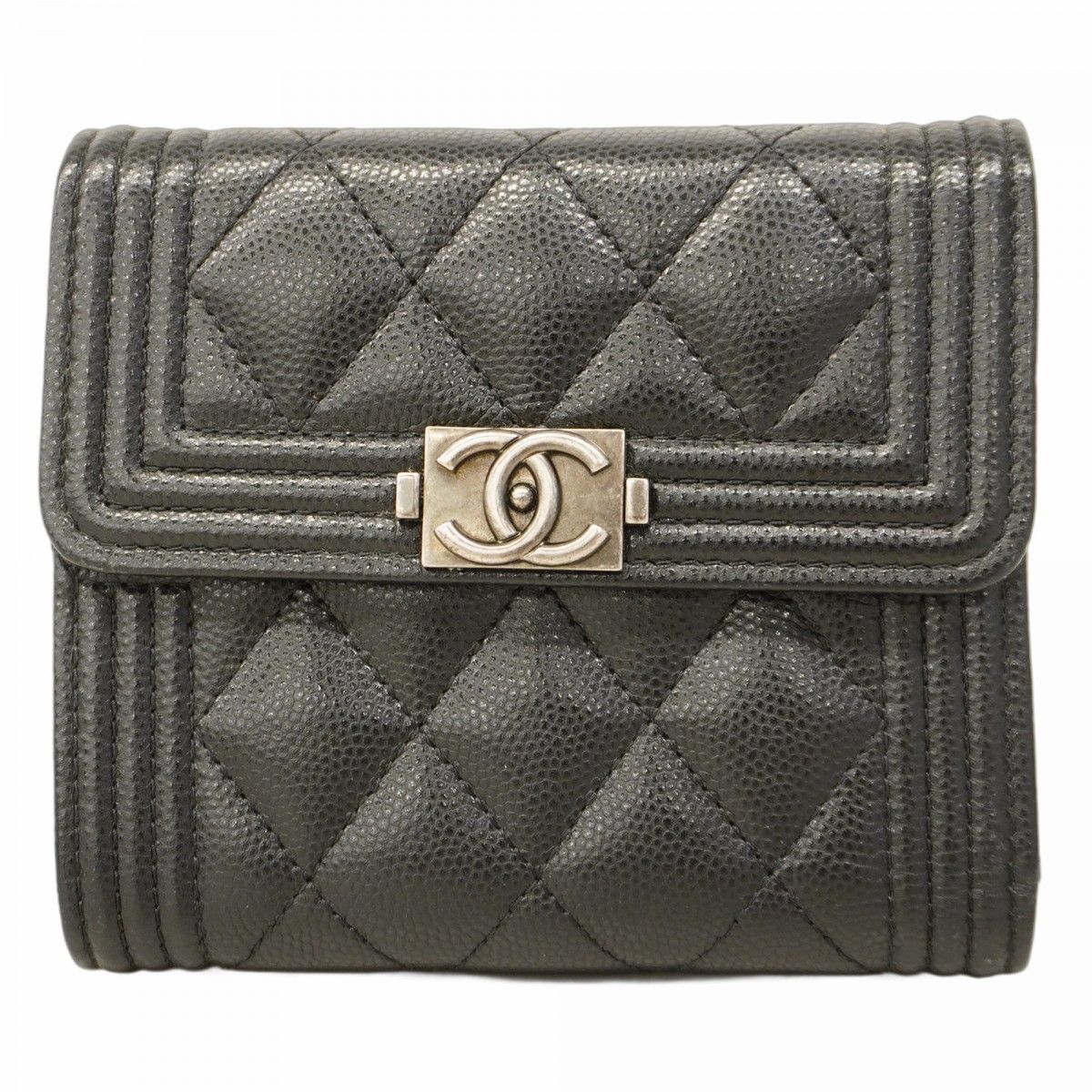 ボーイシャネル 三つ折り財布(キャビアスキン/黒/シルバー金具) シャネル ボーイシャネル スモール フラップ ウォレット ブラック