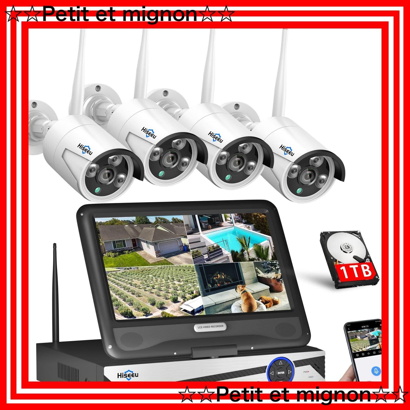10.1イン NVR 10チャンネルまで増設可 カメラ4台 屋外セキュリティカメラ カメラ 遠隔監視 防水等級ip66 Hiseeu 動態検知 屋内 屋外 防犯カメラ 500万画素 ワイヤレス防犯カメラセット カメラ4台＋8チャンネル録画機＋1