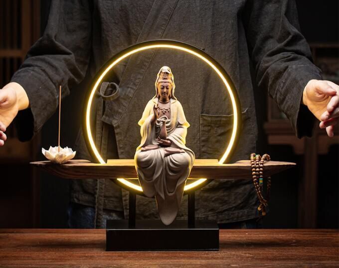 ☆新品禅の置物玄関リビング観音仏像陶器の町家アイデア逆流香装飾