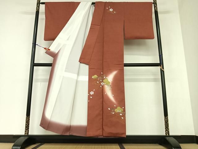 平和屋着物○訪問着 紬地 流水舞桜 金彩 正絹 逸品 AAAZ7358zg