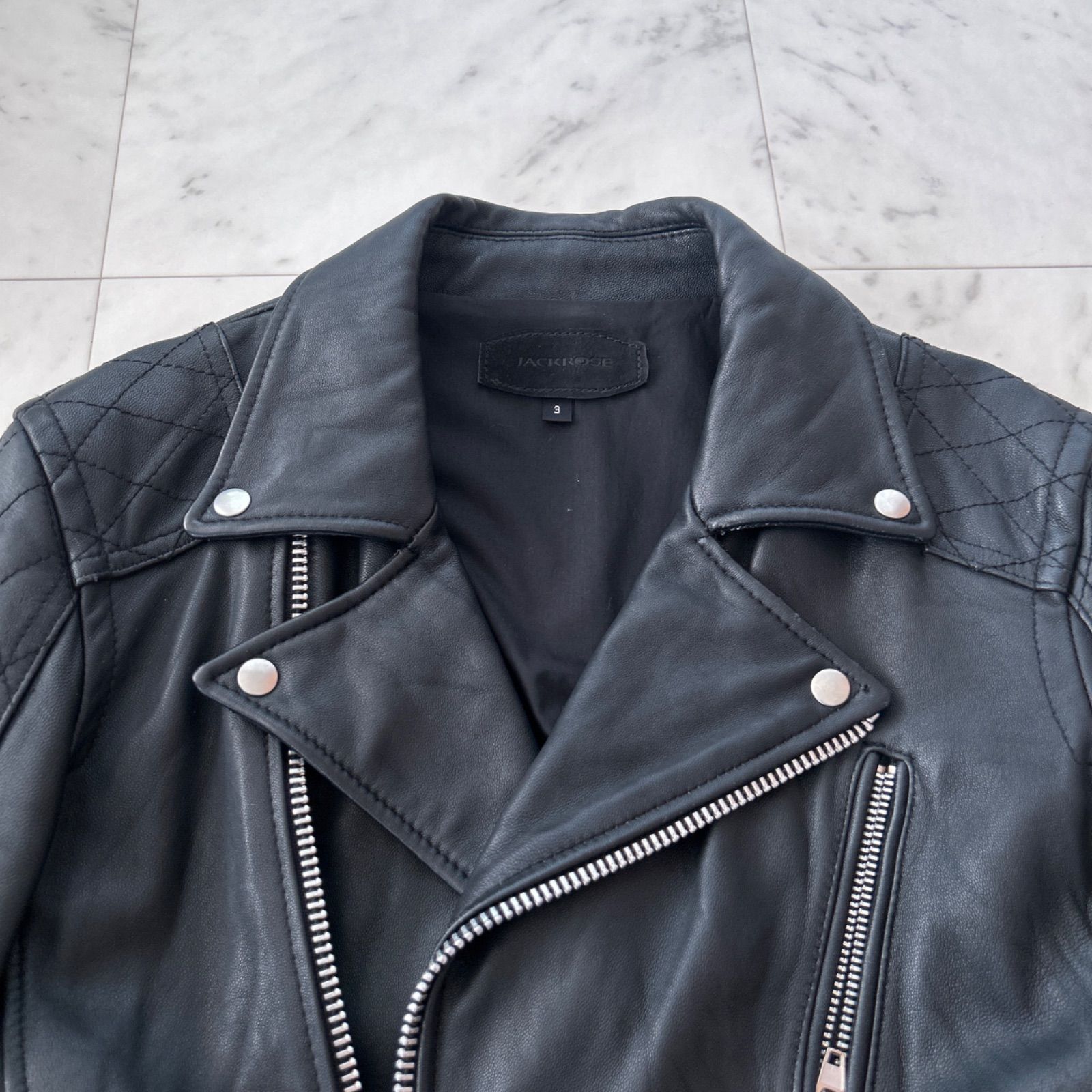 ブラックレザーシングルライダースジャケット（羊革） Eddie Bauer