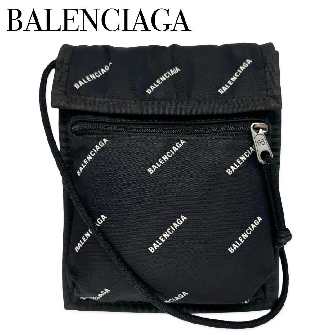 BALENCIAGA バレンシアガ 総柄 ショルダーバッグ ポシェット 肩掛 斜め掛けかばん ブラック - メルカリ