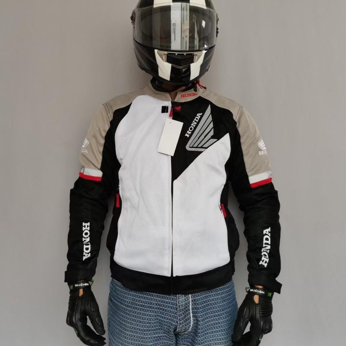 HONDA Racing ホンダ ホワイトレザーライダースジャケット HONDA ホンダ ライダースジャケット 四季 春夏秋冬 綿インナー
