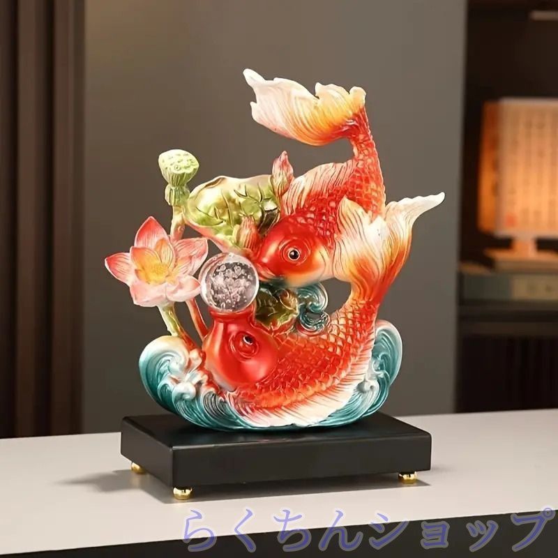 新品未使用鯉 置物 蓮華 樹脂製 金運アップ 開運 商売繁盛 玄関 インテリア 縁起物 新築祝い 引っ越し祝い プレゼント 風水 インテリア オブジェ
