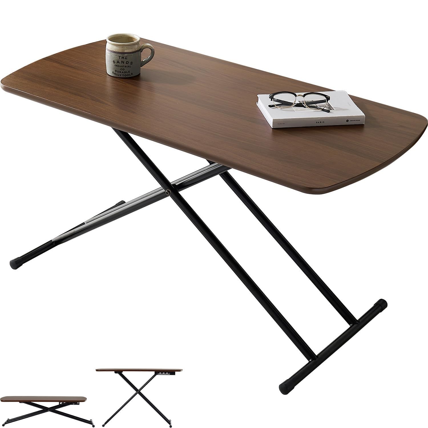 萩原 昇降できる マルチテーブル リフティング テーブル メラミン樹脂 天板 5段階高さ調整 幅 90 高さ 30 5 43 52 59 64 奥行 50 ブラウン KT 3183 BR