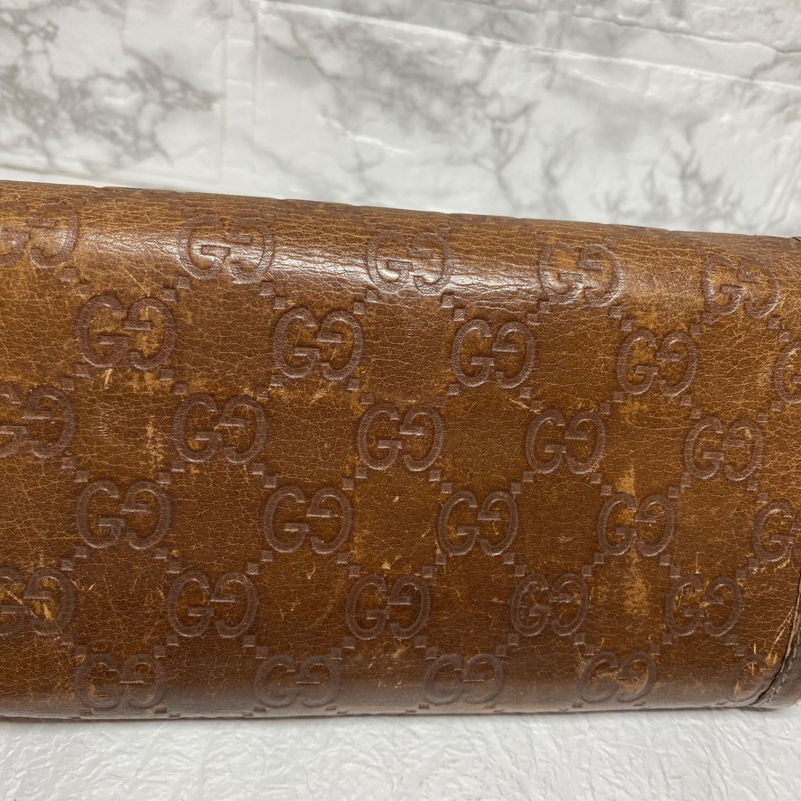🧡美品🧡 GUCCI フラップ長財布 ブラウン茶 GGシマ インター