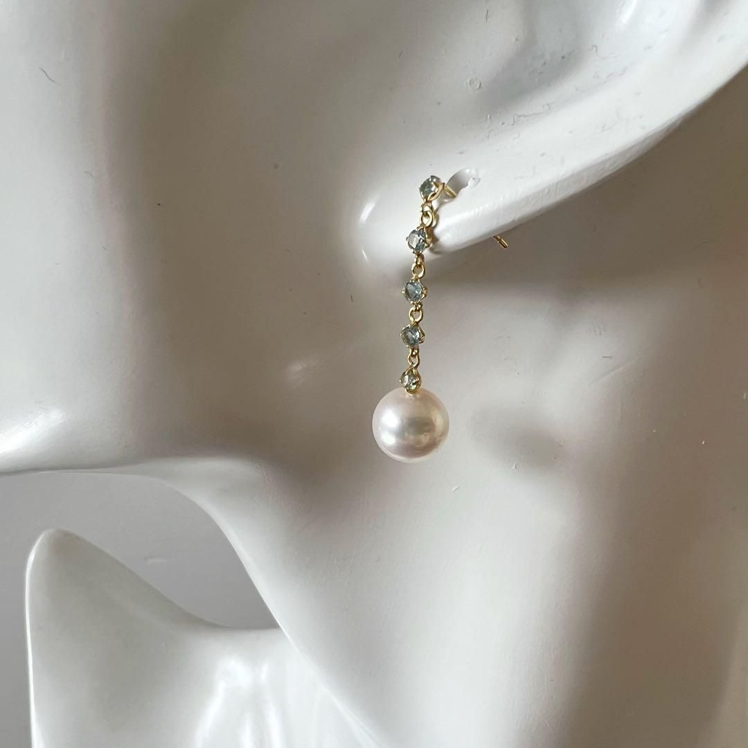 K18 アコヤ真珠 ブルートパーズ ピアス イヤリング シリコンキャッチ