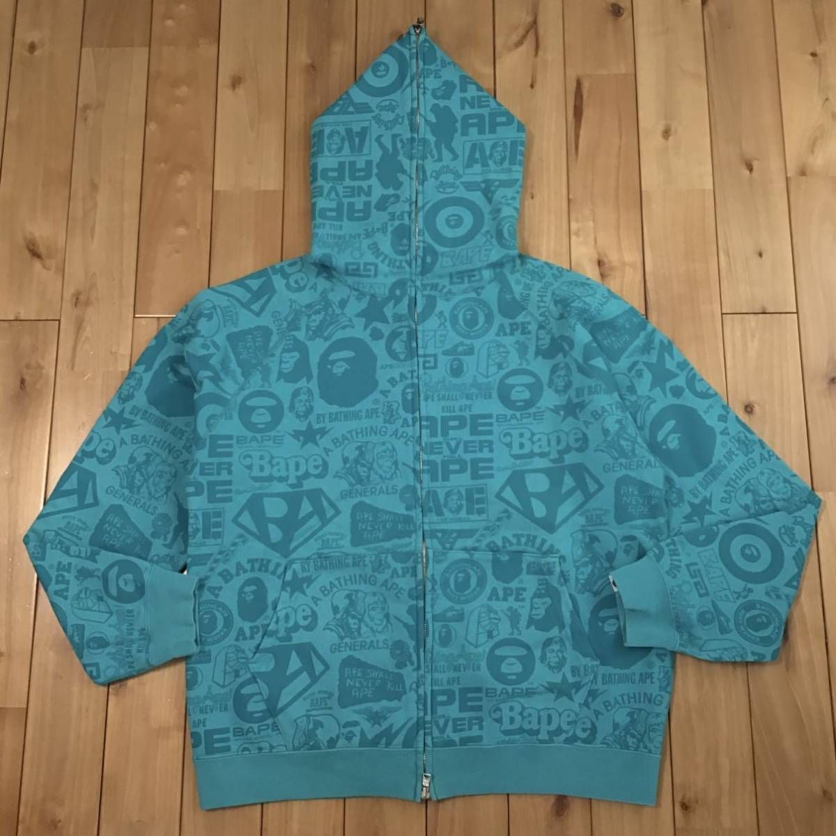 (希少) BAPE Mix LOGO 総柄 フルジップパーカー 蓄光 初期 A (希少) BAPE Mix LOGO 総柄 フルジップパーカー 蓄光 初期 BATHING