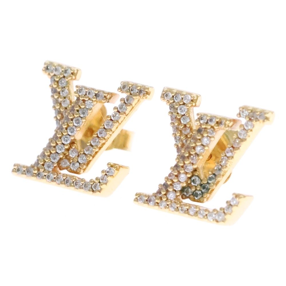 LOUIS VUITTON ルイヴィトン LVアイコニック ストラス ロゴ ラインストーン スタッドピアス ゴールド M00609