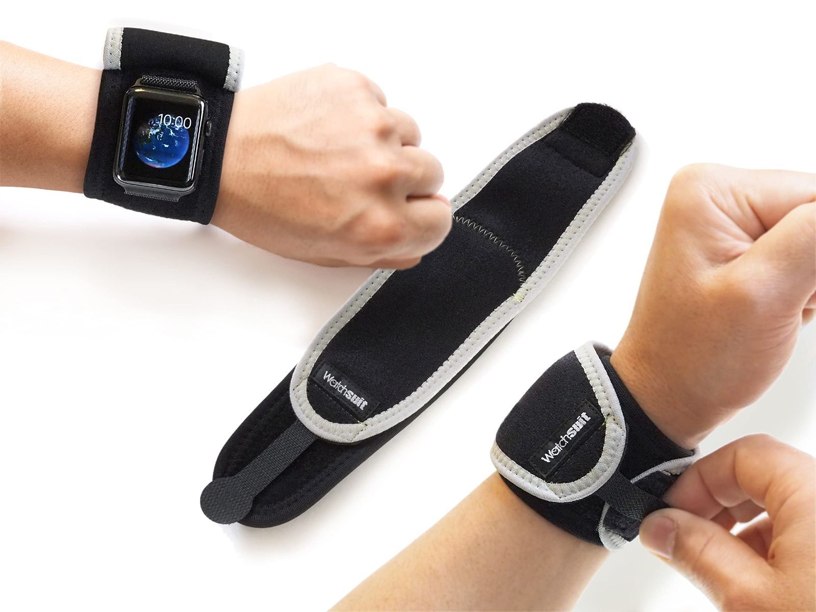 【特価】《Watchsuit黒／グレー》腕時計やスマートウォッチを５秒で簡単装着する保護プロテクター、約98%のウォッチに装着可能！伸縮性と通気性があり仕事やスポーツ、プール等に、信頼の