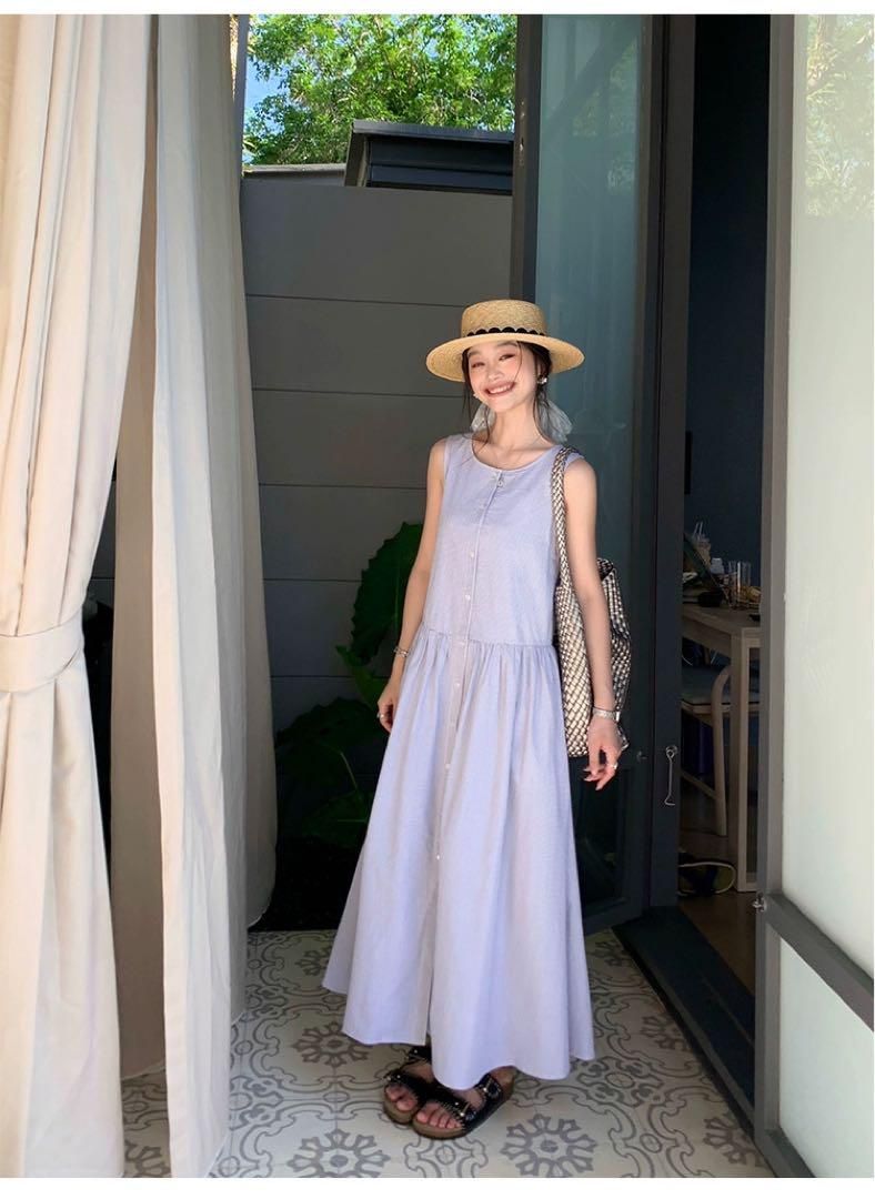 ノースリーブチェック柄ロングワンピース