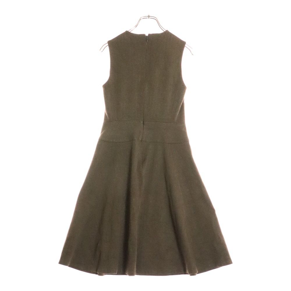 LAUREN RALPH LAUREN ローレンラルフローレン ウエストレザーベルトデザイン ストレッチヘリンボーン ノースリーブワンピース ブラウン レディース