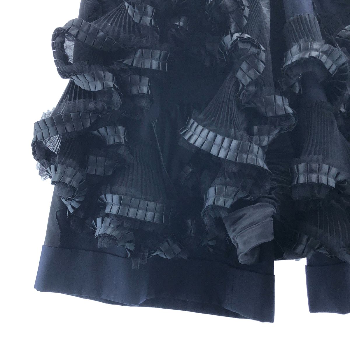 COMME des GARCONS コムデギャルソン 2006AW ストライプ チュールギャザー フリル装飾 ワイドパンツ SS ネイビー ブラック レディース DECORATOM_COM_BR