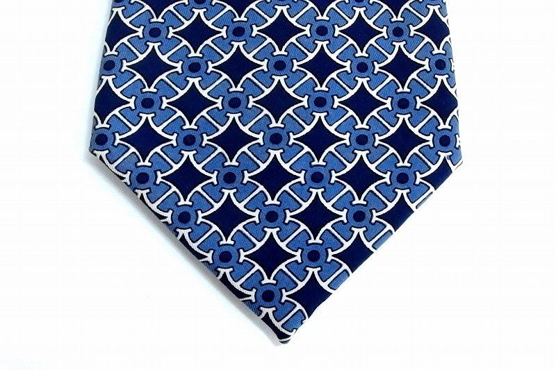 213631】HERMES エルメス シルク ネクタイ ネイビー×ブルー系