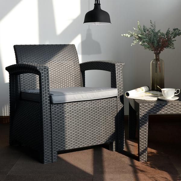 ラタン調ガーデンファニチャーセット ガーデンテーブルセット4点