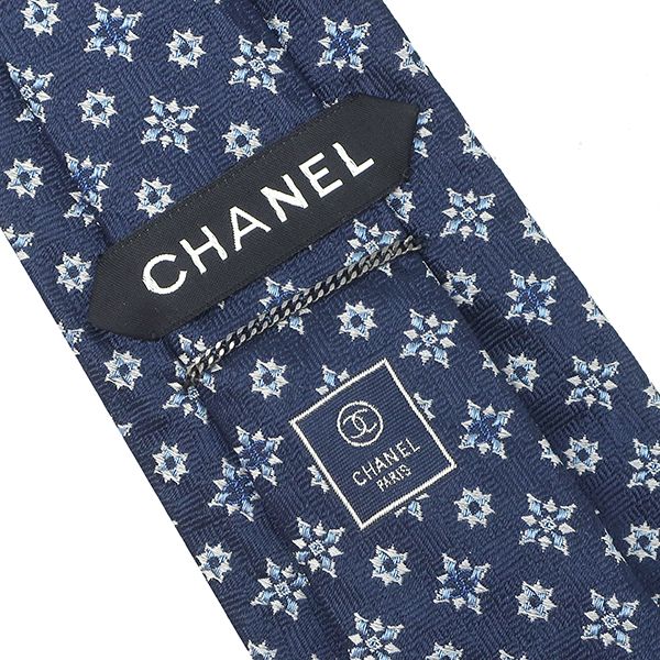 シャネル CHANEL ネクタイ 結晶柄 9cm シルク ネイビー×ブルー 紺 青