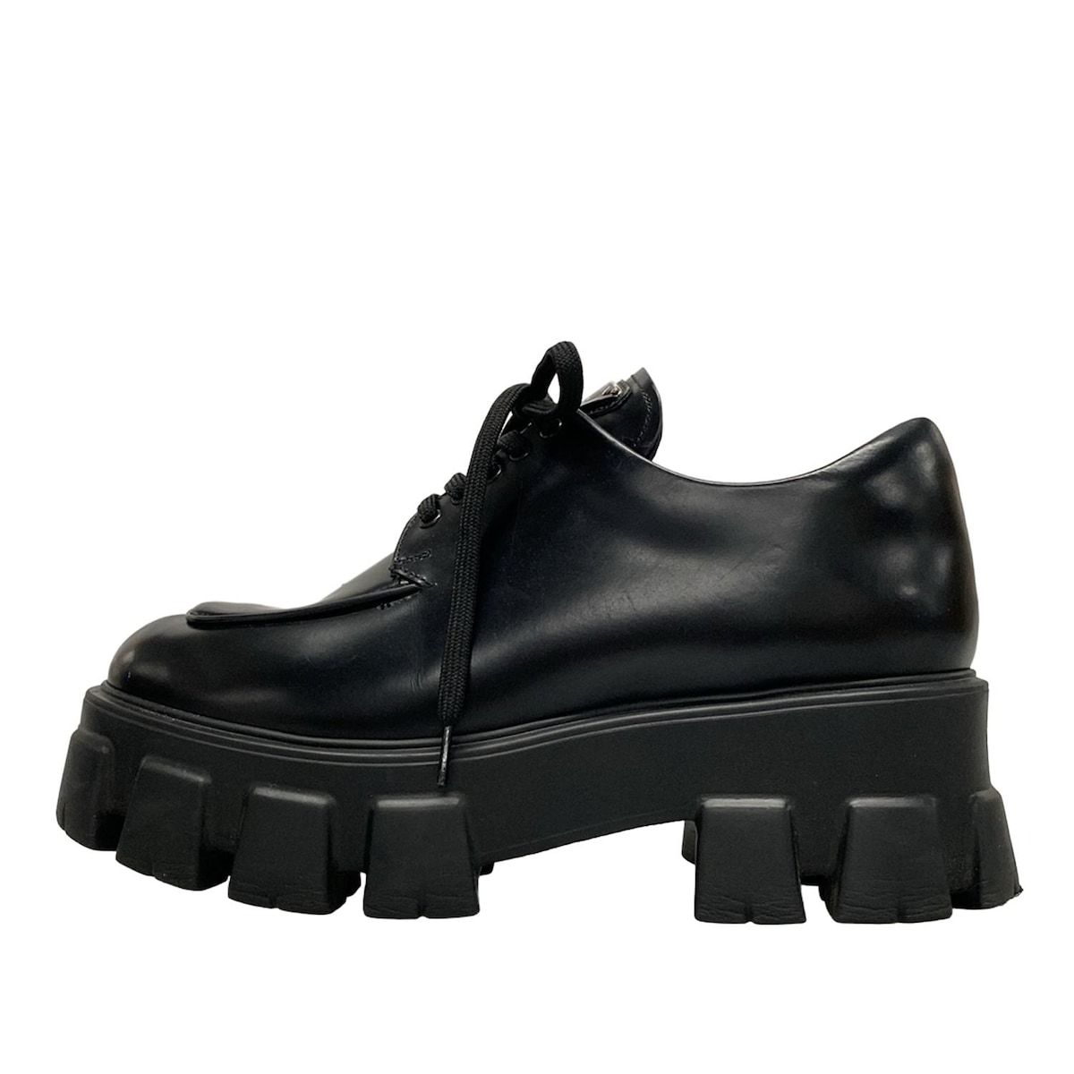 PRADA プラダ 黒 レザー 厚底 ローファー モノリス 関税負担なし☆プラダ モノリス ブラッシュドレザー ローファー