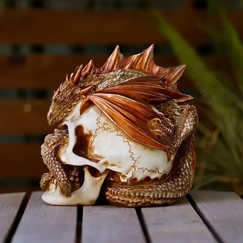 ドクロ 髑髏 スカル ドラゴン 置物 インテリア 樹脂製ドラゴンとドクロのオブジェ オブジェ 置物 龍 ドラゴン