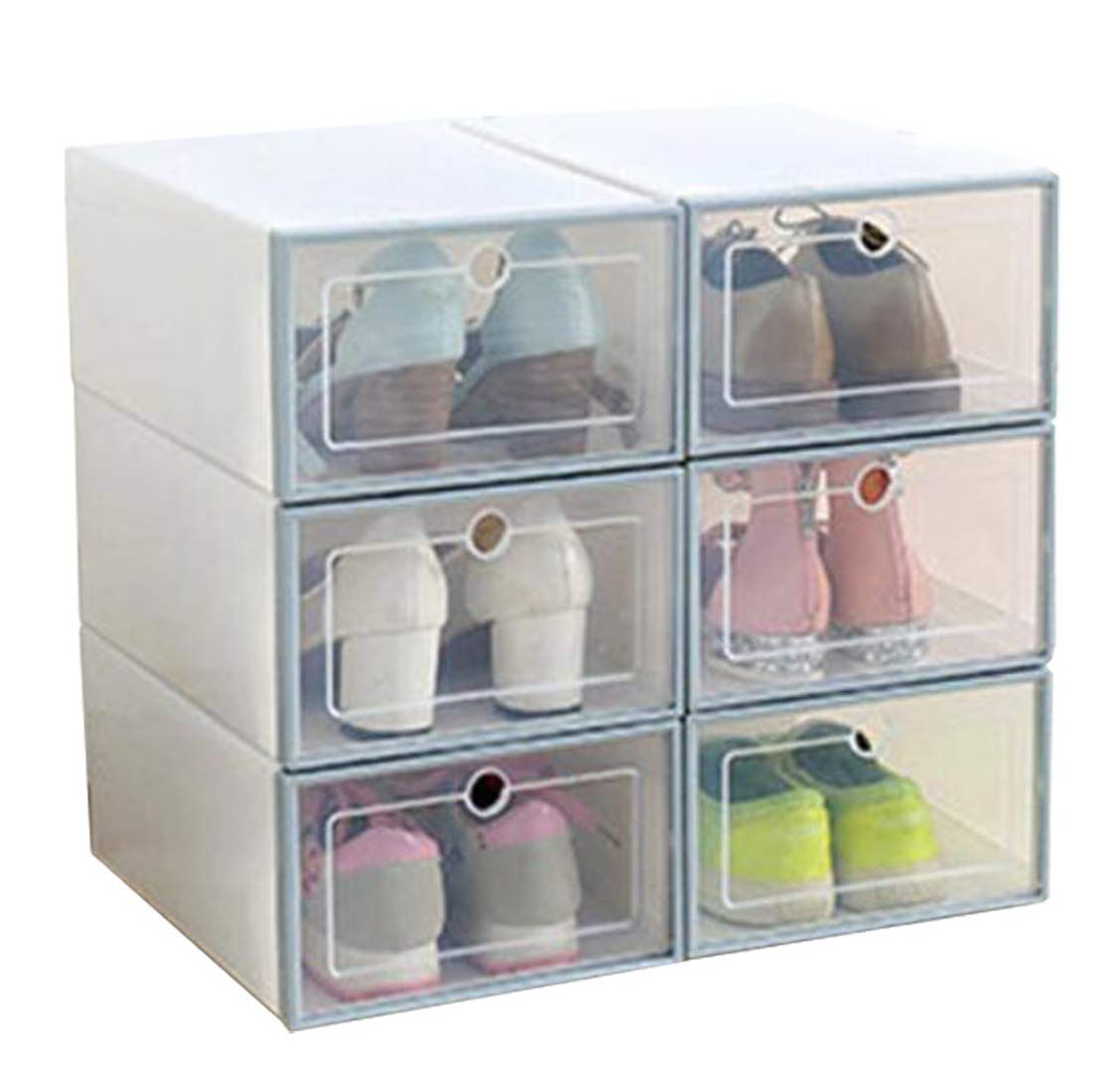 ☆人気商品☆シューズボックス シューズラック スニーカー ボックス 靴収納棚 6個セット 大容量 男女兼用 防塵 多層 プラスチックケース 折りたたみ 組立て式 (グレー)