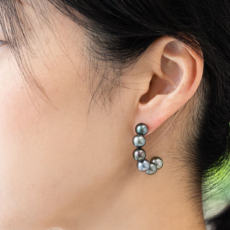 真珠ブレスレット＆ピアス、黒蝶パール 黒蝶パールピアス 8.0-8.4mm 真珠 パール 冠婚葬祭 ギフト