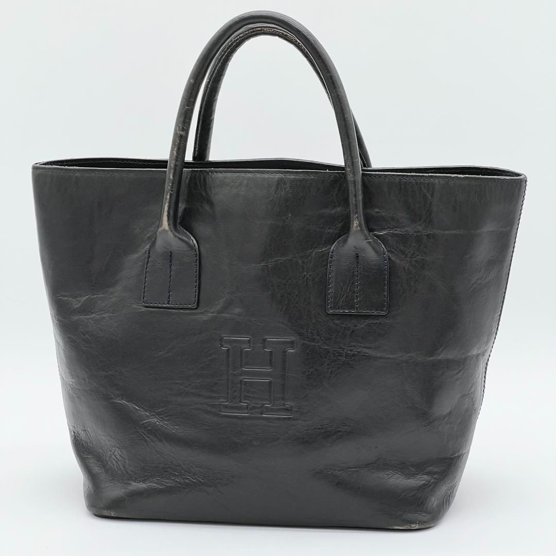 ヒロフ H型押し ハンドバッグ トートバッグ ヴィンテージ ブラック
