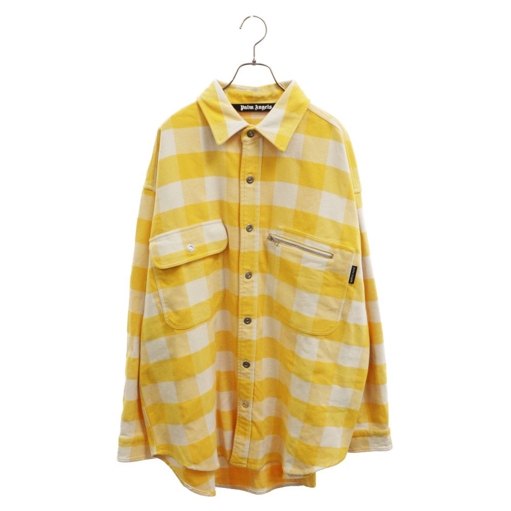 Palm Angels (パームエンジェルス) 22AW Check Patterned Buttoned Overshirt オーバーサイズ長袖チェックシャツ イエロー PMGA109S22FAB001