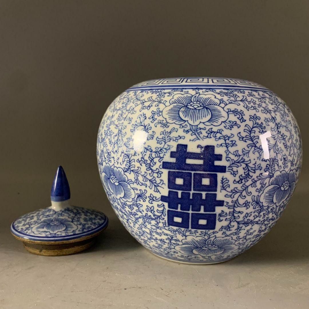中国美術 青花双喜字西瓜壇 景徳鎮陶磁器 装飾品 置物 - メルカリ